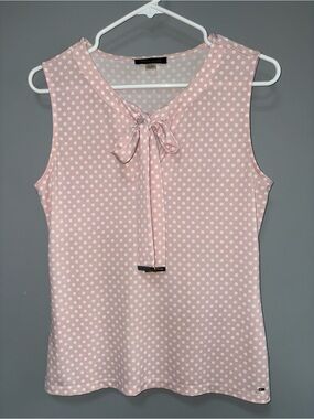 Tommy Hilfiger Feminine Pale Pink Polka Dot Tie-Neck Sleeveless Blouse Size S